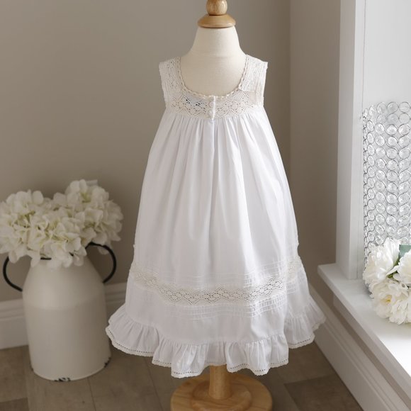 White Cotton Heirloom Sleeveless Dress Crocheted Lace Boutique 18 Month Boho - Picture 5 of 6